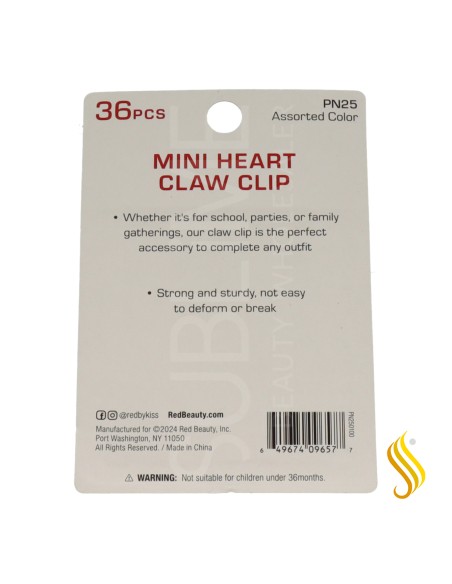 Lot de 36 pinces à cheveux en forme de cœur pour enfants Red Kiss