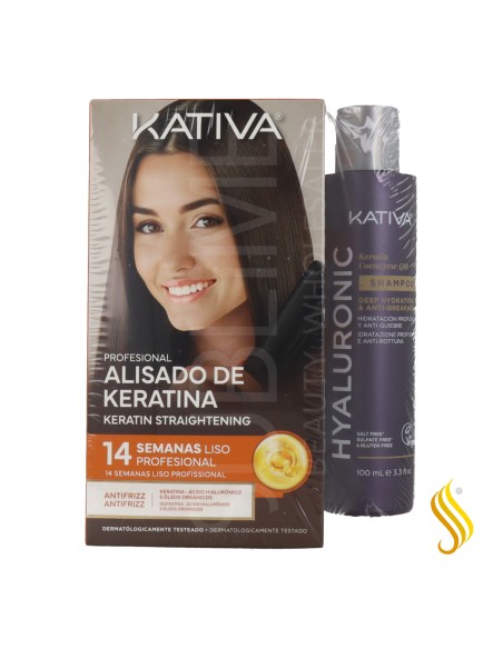 Kit de alisamento brasileiro com queratina Kativa (50 ml + 150 ml + 30 ml + Shampoo grátis)
