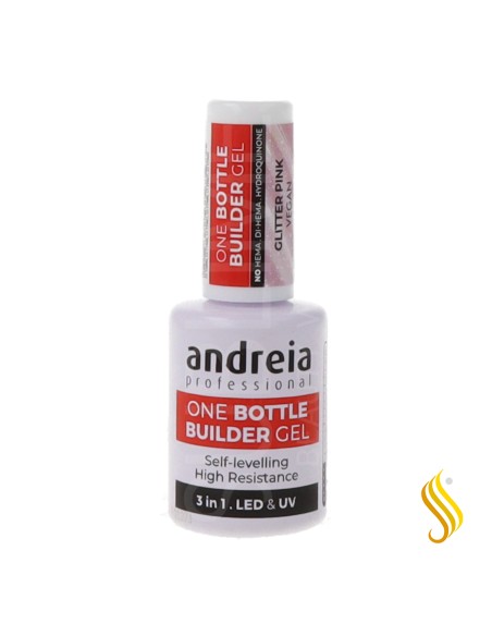 Andreia One Bottle Builder Gel de Baja Viscosidad con Purpurina Rosa 14 ml