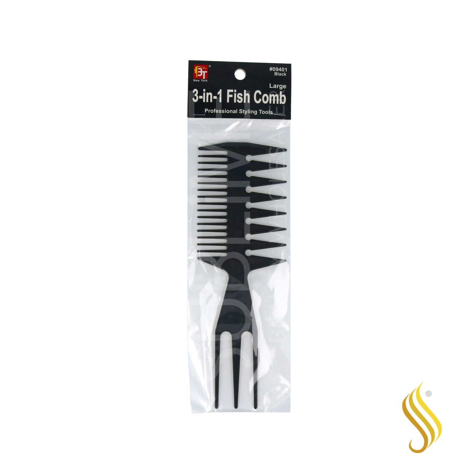 Beauty Town Peine Profesional 3-In-1 Fish Comb Large Negro (09401)