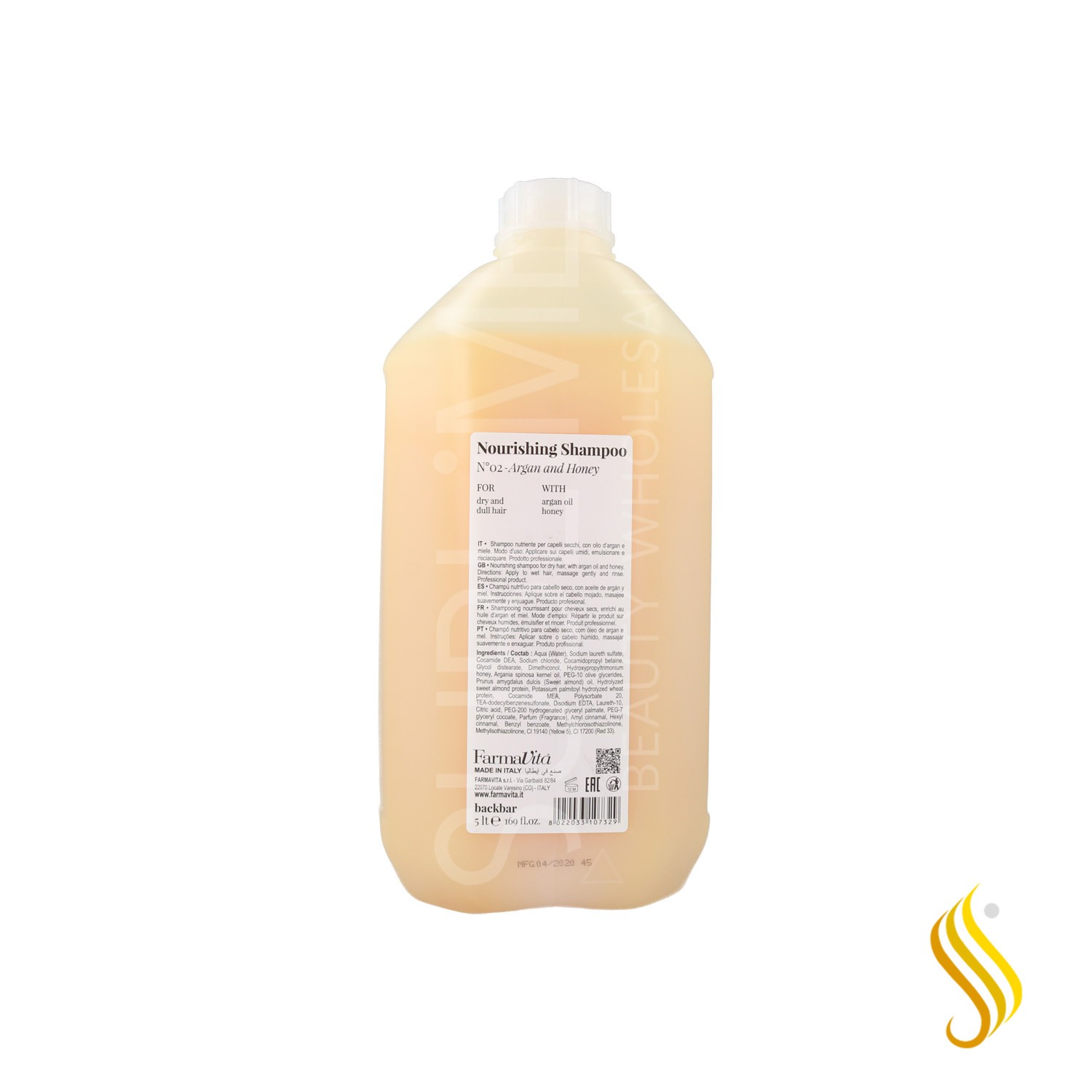 Farmavita Back Bar Nº/02 Shampooing Nutritif 5L (Cheveux Sec+Faible)