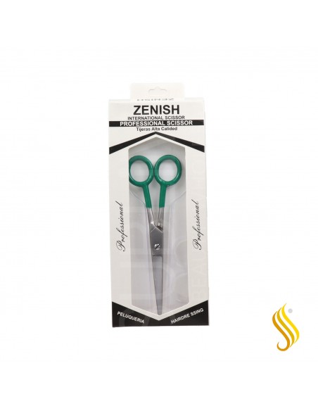 Zenish Ciseaux Professionnels Métal Argent Vert Manche 7"