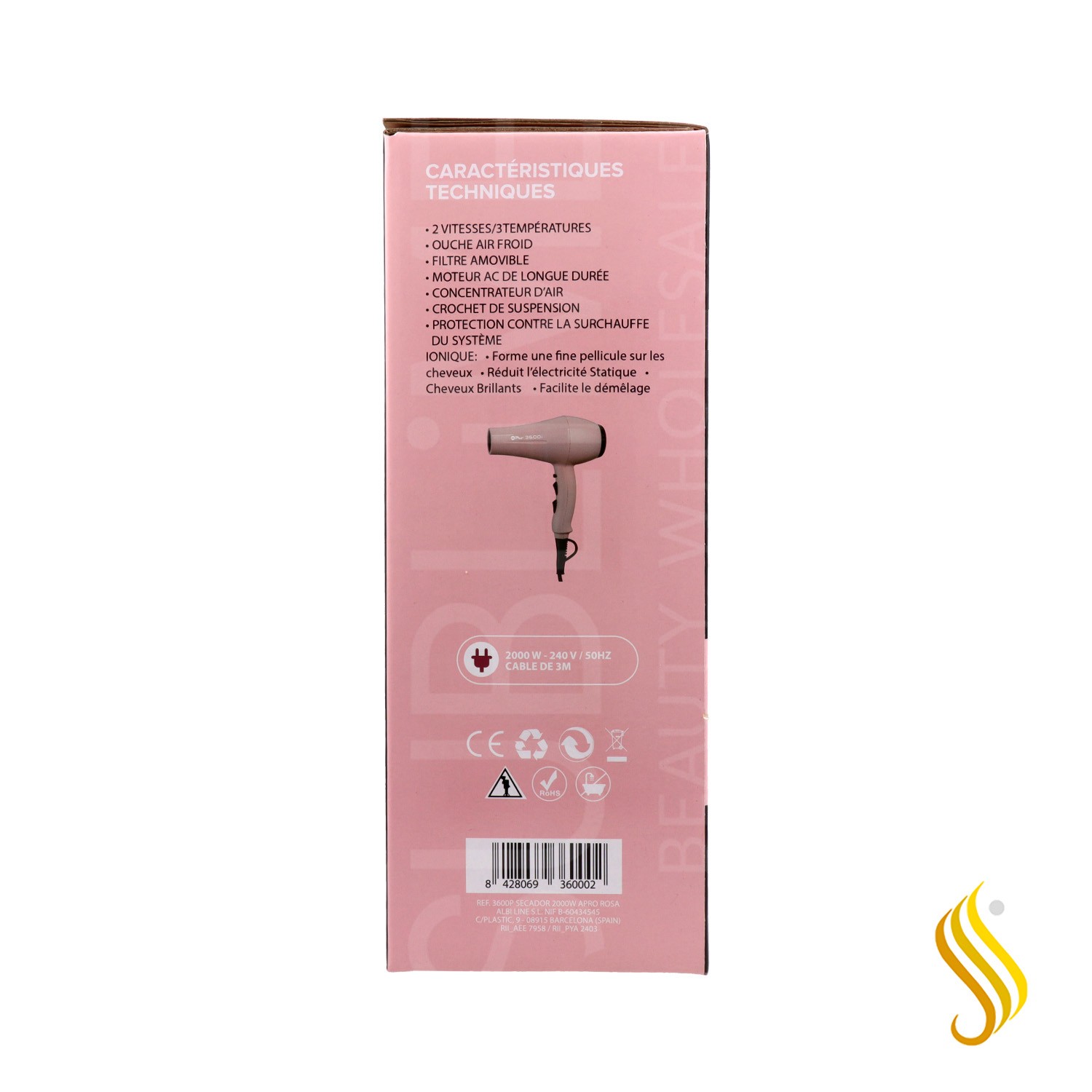 Albi Compact Ionic Dryer Pink 2000W