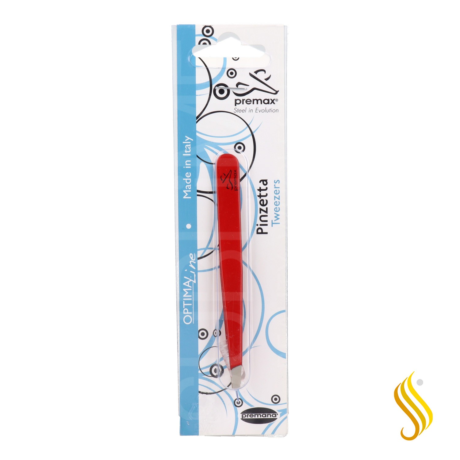 Pince à épiler Premax en acier inoxydable pointe droite couleur rouge 9 cm