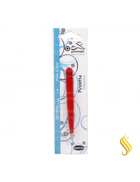 Pince à épiler Premax en acier inoxydable pointe droite couleur rouge 9 cm