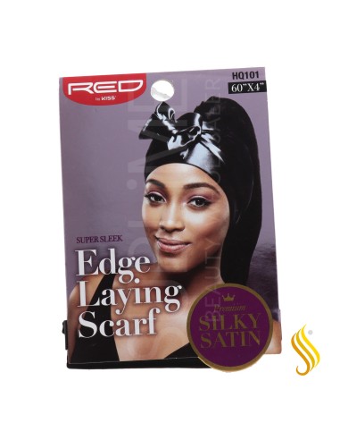 Red Kiss - Écharpe à bord en satin soyeux - Bandeau pour cheveux noir