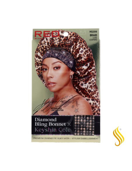 Red Kiss Diamond Bling Bonnet Braid Luxe Leopardo Capa de cabello Satín