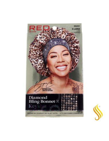 Red Kiss Diamond Bling Bonnet Xl Luxe Leopard Capa de cabello Satín