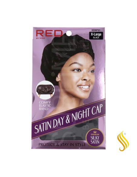 Red Kiss Satin Day & Night Cap Black