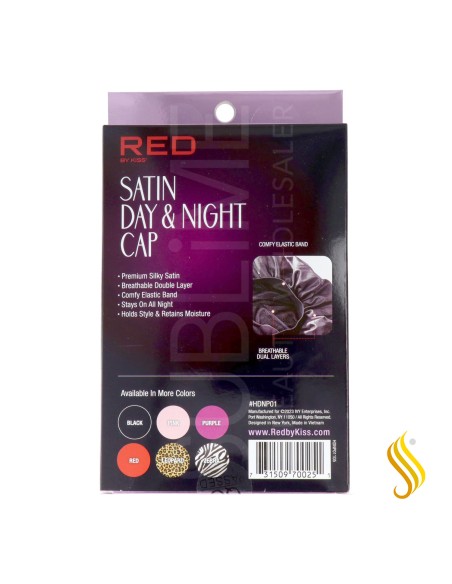Red Kiss Satin Day & Night Cap Black